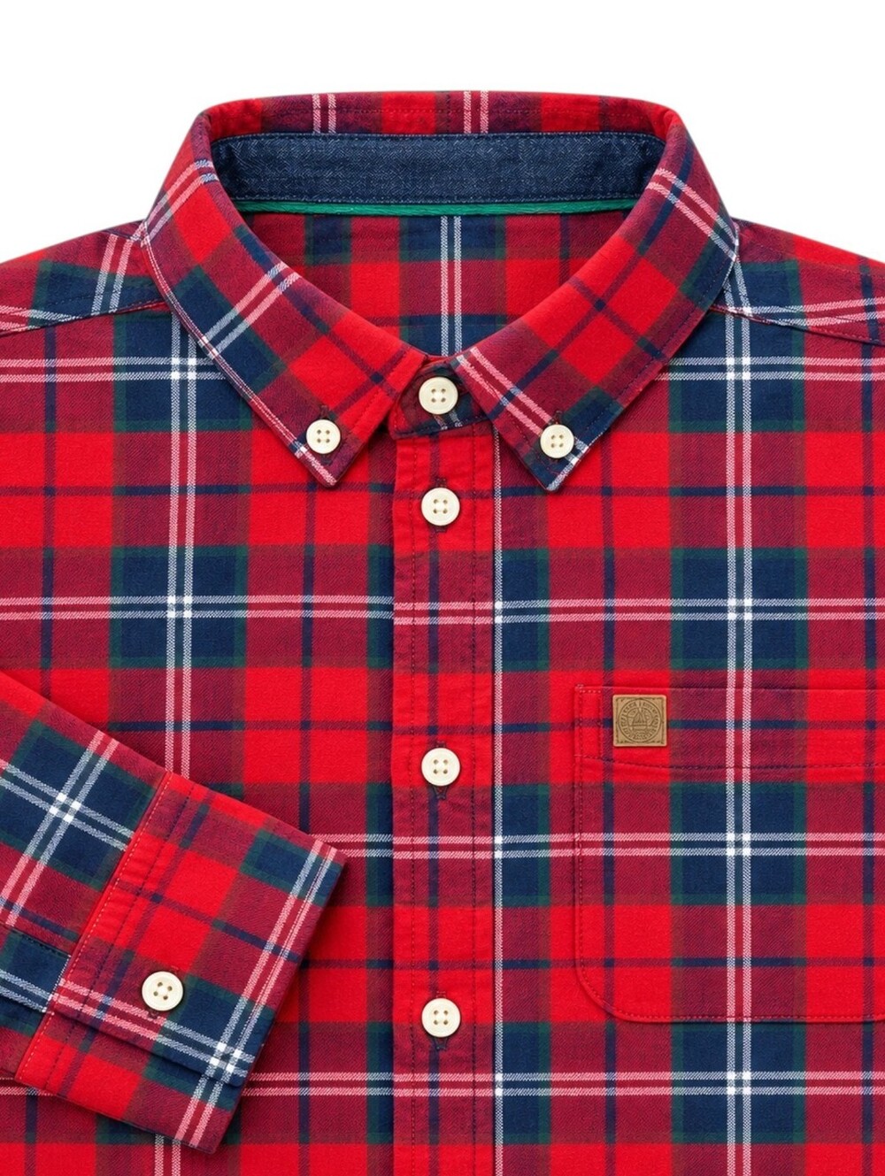 H&M Kids Button Down Red Blue Green Holiday Christmas Plaid Shirt Boys Size 4 5
